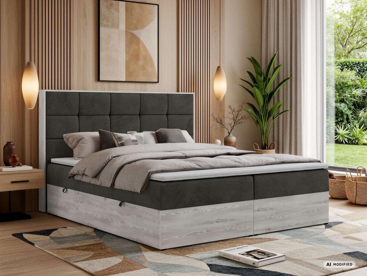 BOXBETT ALNOR 200/200 Dunkelgrau Velvet - Topper T25 - H3 - Anthrazit/Schwarz, Kunststoff/Textil (200/200cm) - MKS