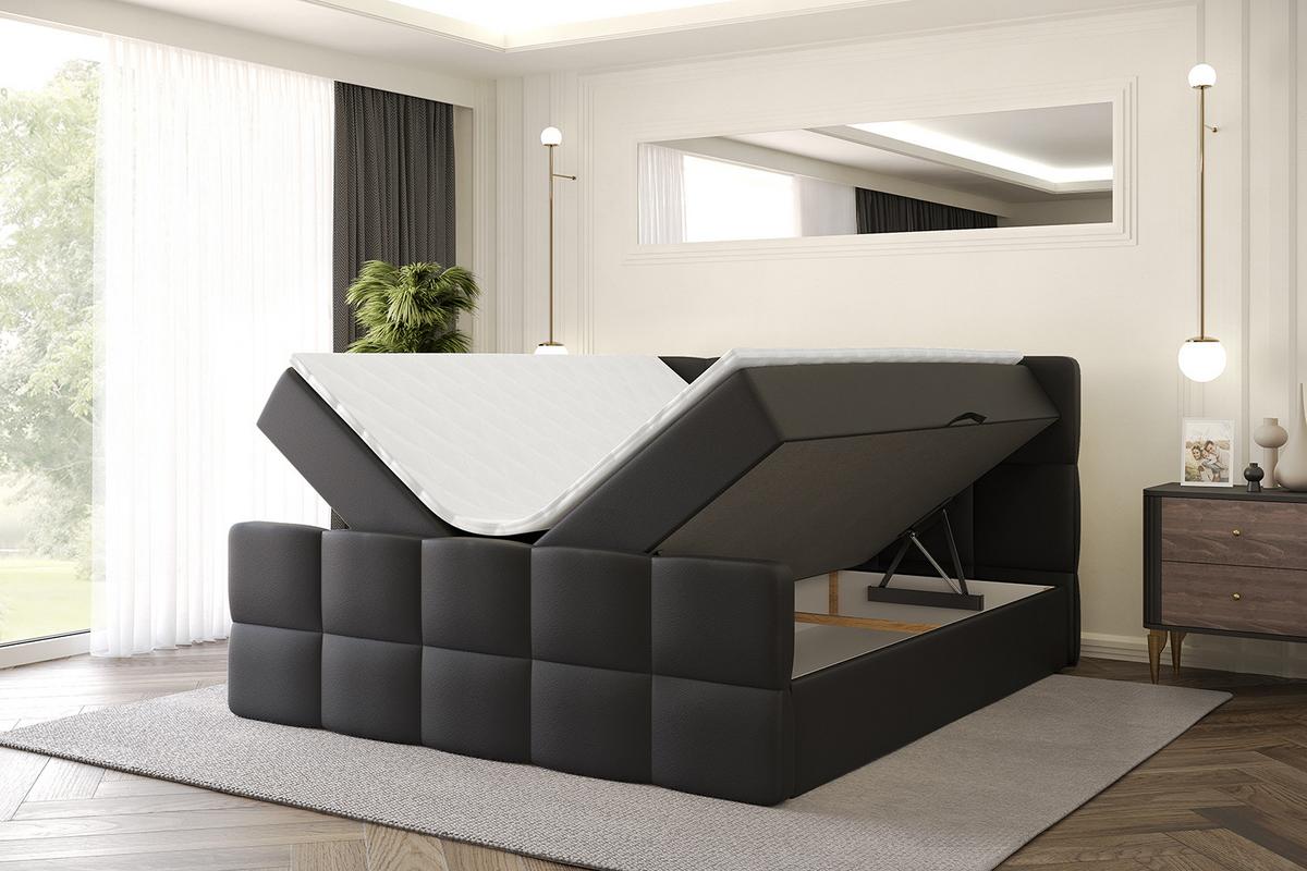 BOXBETT mit Matratze und Lattenrost - LIRO-Z - 200x200 - Schwarz Kunstleder - Schwarz, Holzwerkstoff (200/200cm) - ALTDECOR