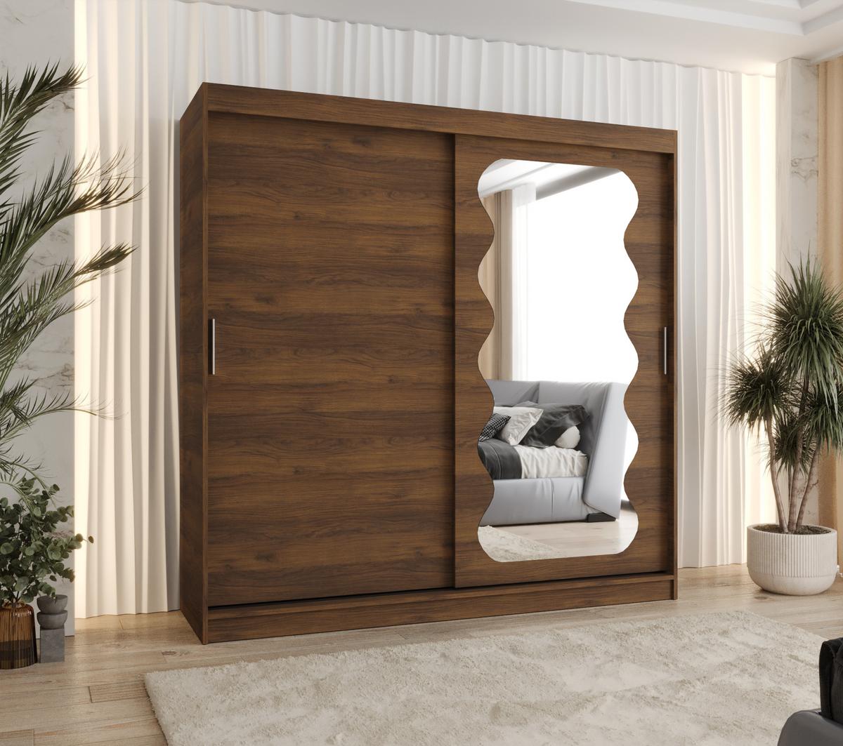 SCHIEBETÜRENSCHRANK mit Spiegel LUCY 200/200/62 2-türig - Silberfarben/Walnussfarben, Holz (200/62/200cm) - MÖBEL KRYSPOL
