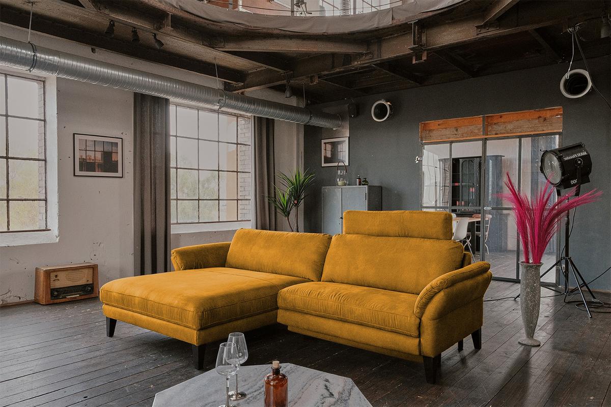 ECKSOFA MIT MOTORISCHER RELAXFUNKTION MALTA Gold Webstoff Relaxfunktion - Goldfarben/Schwarz, Buchenholz/Textil (302/175cm) - KAWOLA