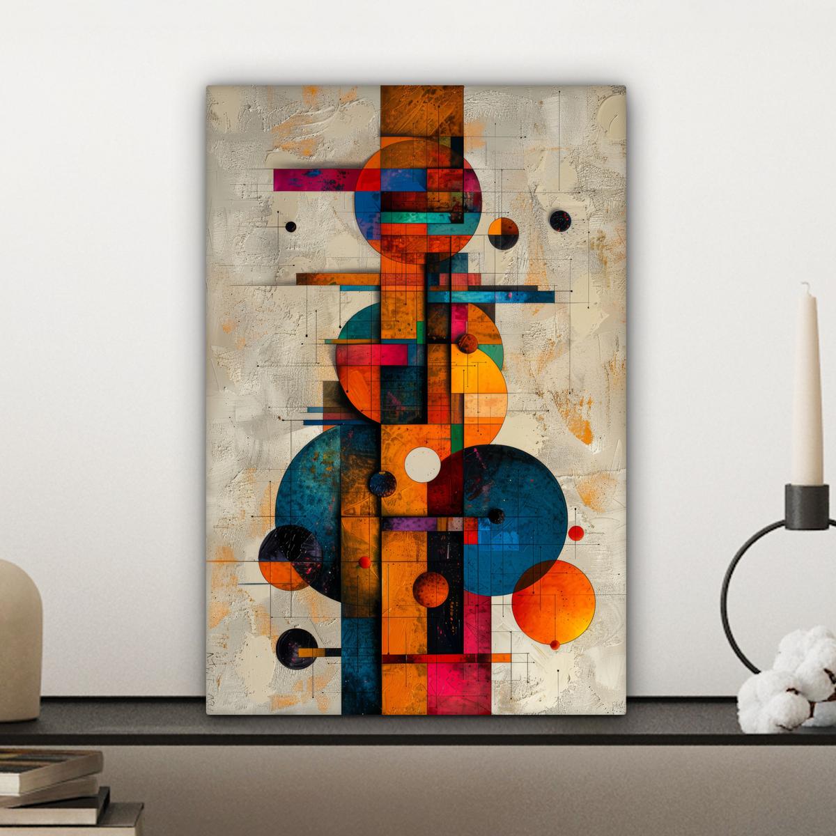LEINWANDBILD Vintage - Moderne Kunst - Orange - Geometrische Formen Deko Wohnzimmer 20x30 cm - Multicolor, Textil (20/30cm) - MuchoWow