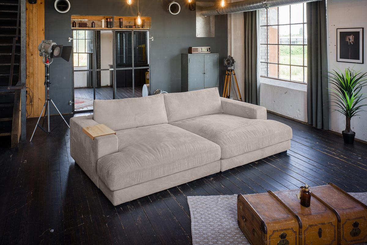 BIG SOFA XL MIT TABLETT MADELINE Taupe Cord - Taupe/Schwarz, Kunststoff/Textil (290/85/190cm) - KAWOLA
