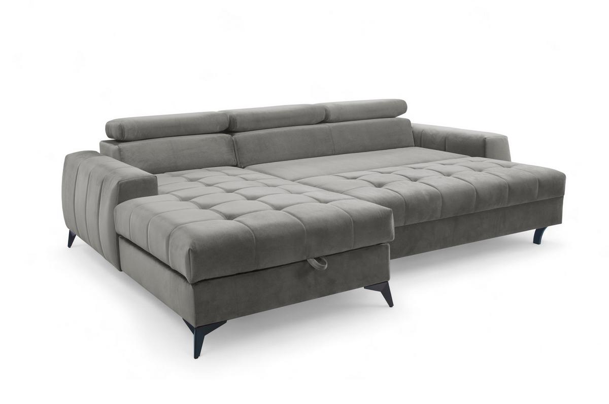 ECKSOFA L Form Arkucio Mini Grau 260/200/95 cm Links mit Schlaffunktion - Schwarz/Grau, Textil/Metall (200/260cm) - AX Living