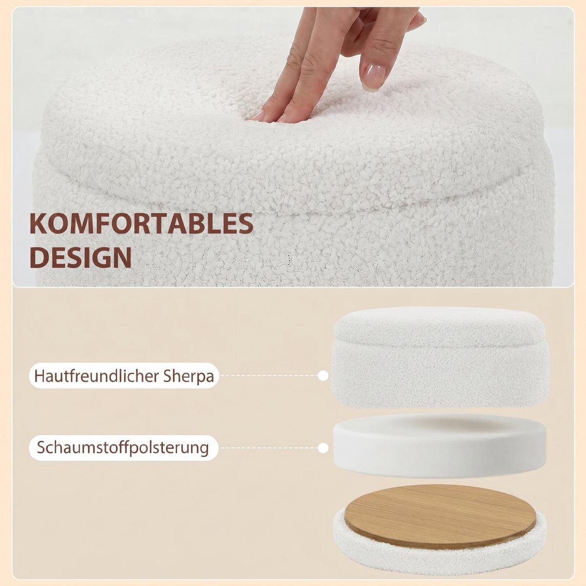 AUFBEWAHRUNGSHOCKER Sherpa-Weiß - Weiß, Kunststoff/Textil (36.5/46.5/36.5cm) - HOMCOM
