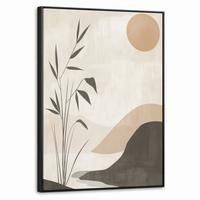 LEINWAND Bilder mit Rahmen - Japandi - Landschaft - Beige - 70x100 - Cognac, Textil (70/100cm) - MuchoWow