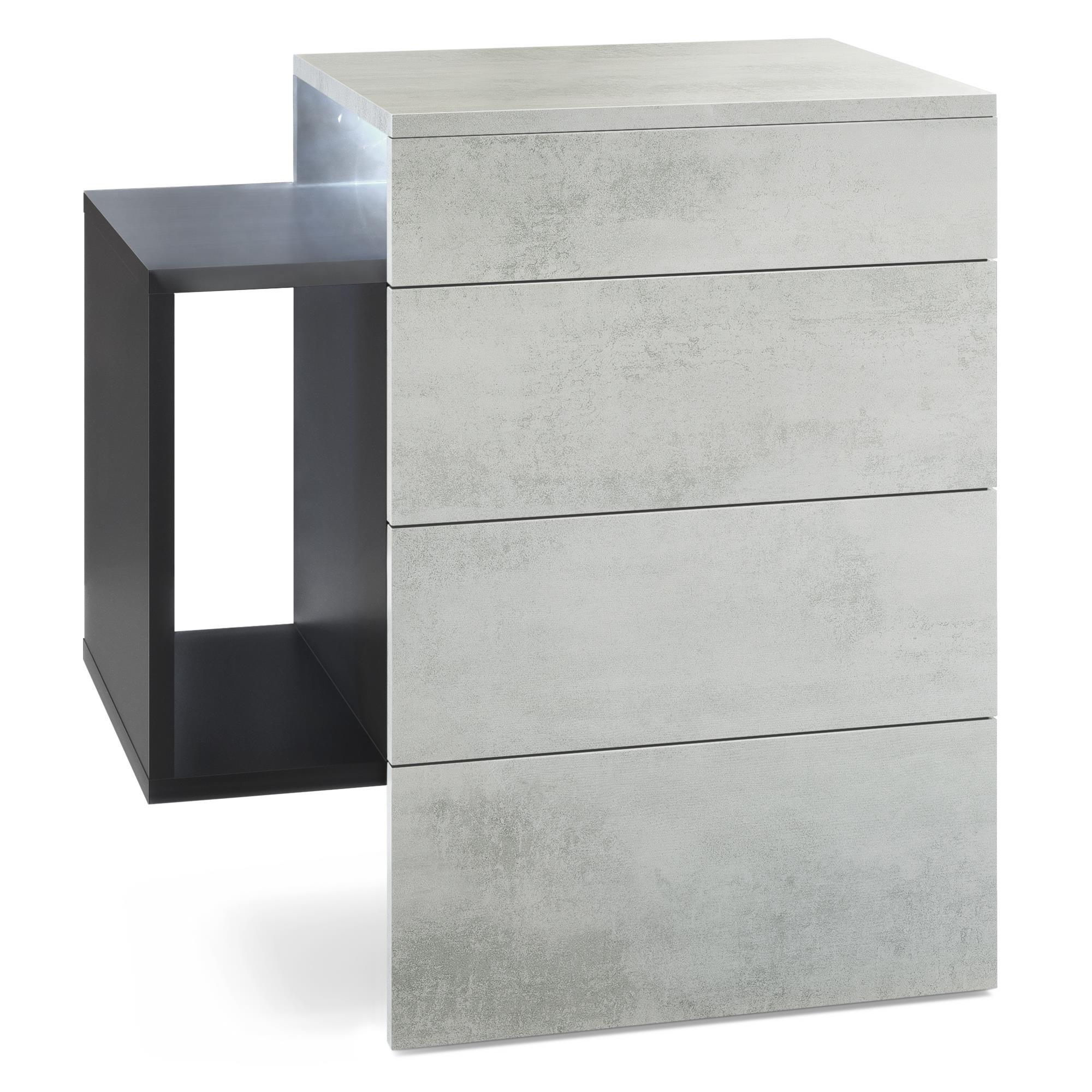NACHTTISCH Queens Front in Beton Oxid Optik - Hellgrau, Holzwerkstoff (60/63/36cm) - Vladon