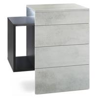 NACHTTISCH Queens Front in Beton Oxid Optik - Hellgrau, Holzwerkstoff (60/63/36cm) - Vladon