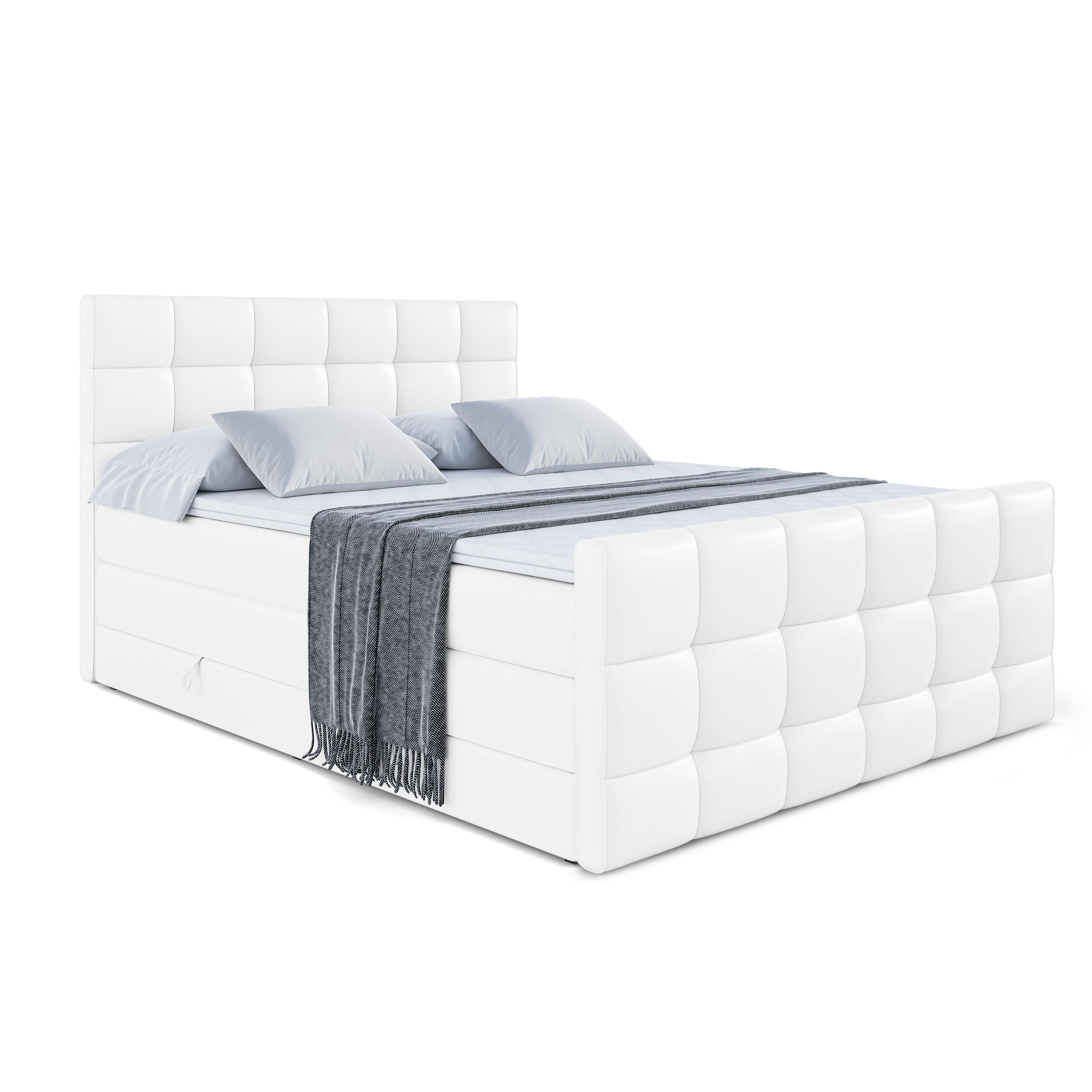 BOXSPRINGBETT APO-Z KING - 200 x 200 - H3/H4 - Weiß Hochglanz - Weiß, Holzwerkstoff (200/200cm) - ALTDECOR