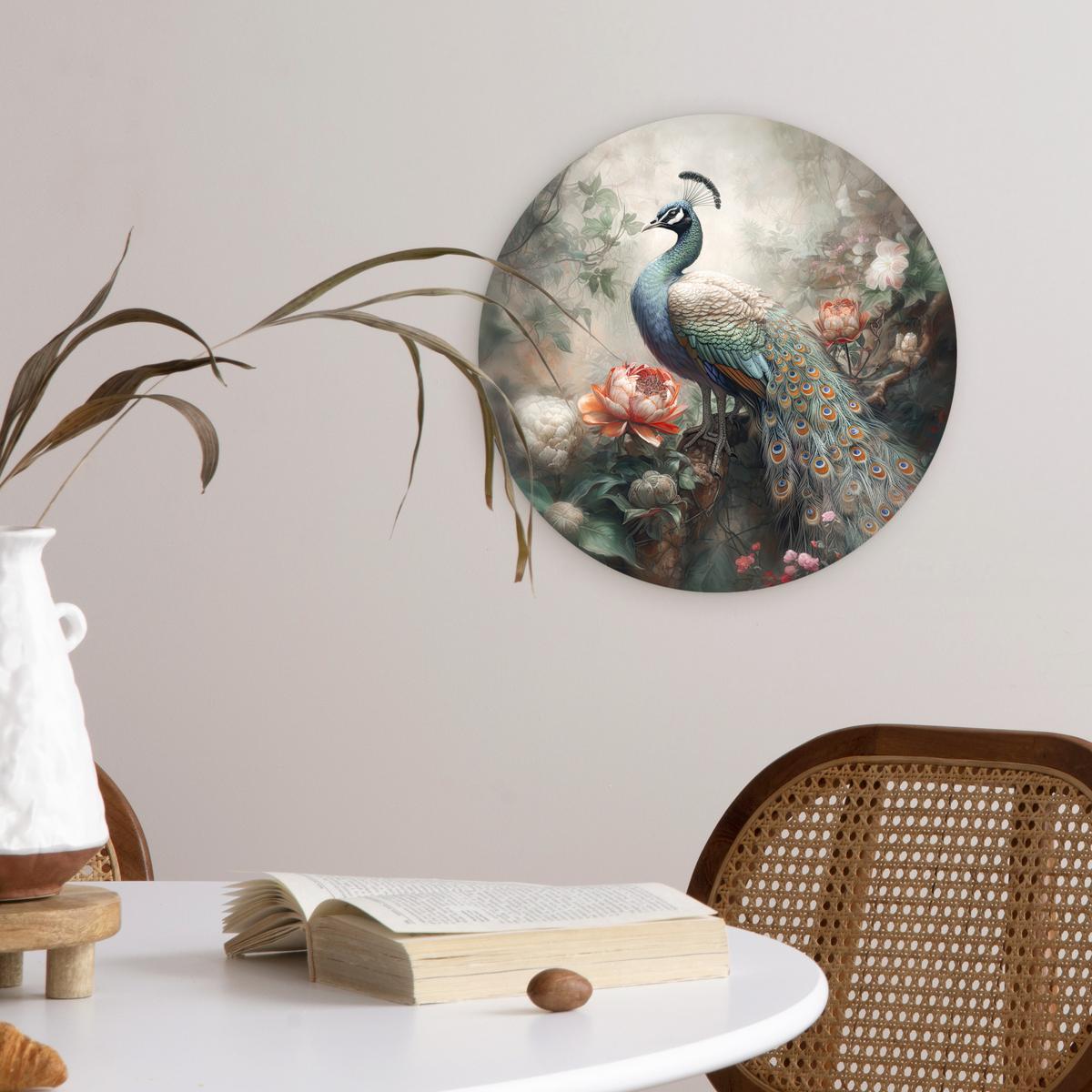 WANDBILD Pfau - Pfauenfedern - Vogel - Dschungel - Blumen Deko Wohnzimmer 30x30 cm - Smaragdgrün, Kunststoff (30/30cm) - MuchoWow