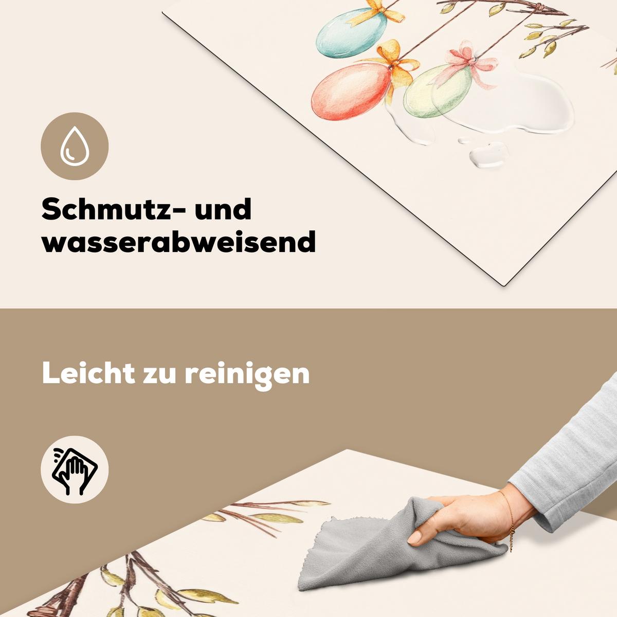 HERDABDECKPLATTE Osterkuchen - Schleife - Eier Ceranfeldabdeckung 90x52 cm - Creme, Kunststoff (90/52/0.2cm) - MuchoWow