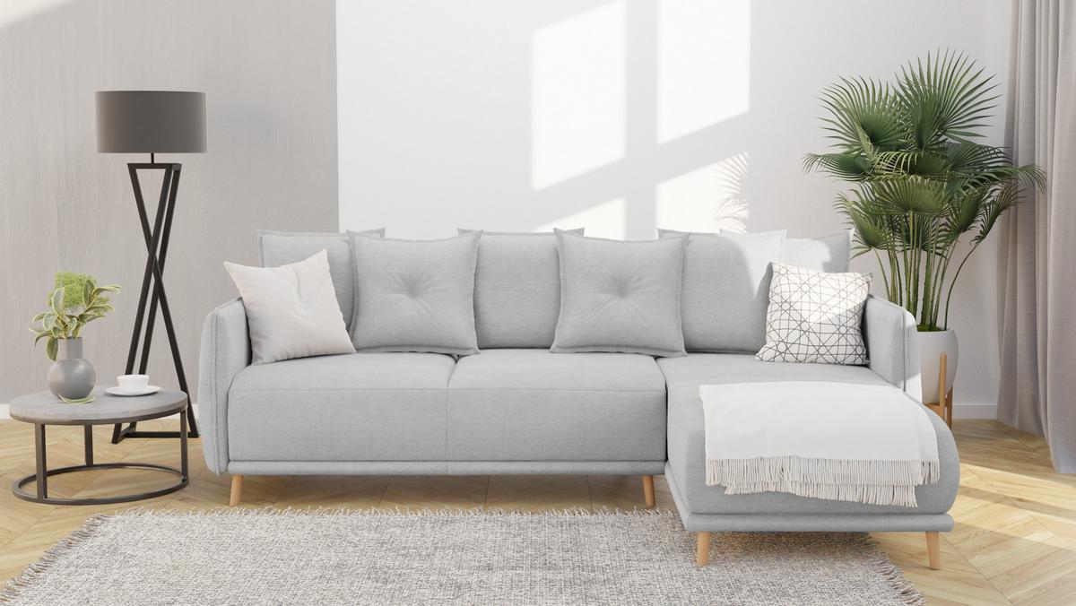 ECKSOFA Chroma Silber Luxusmicrofaser - Silberfarben/Braun, Holz/Textil (238/170cm) - S-Style