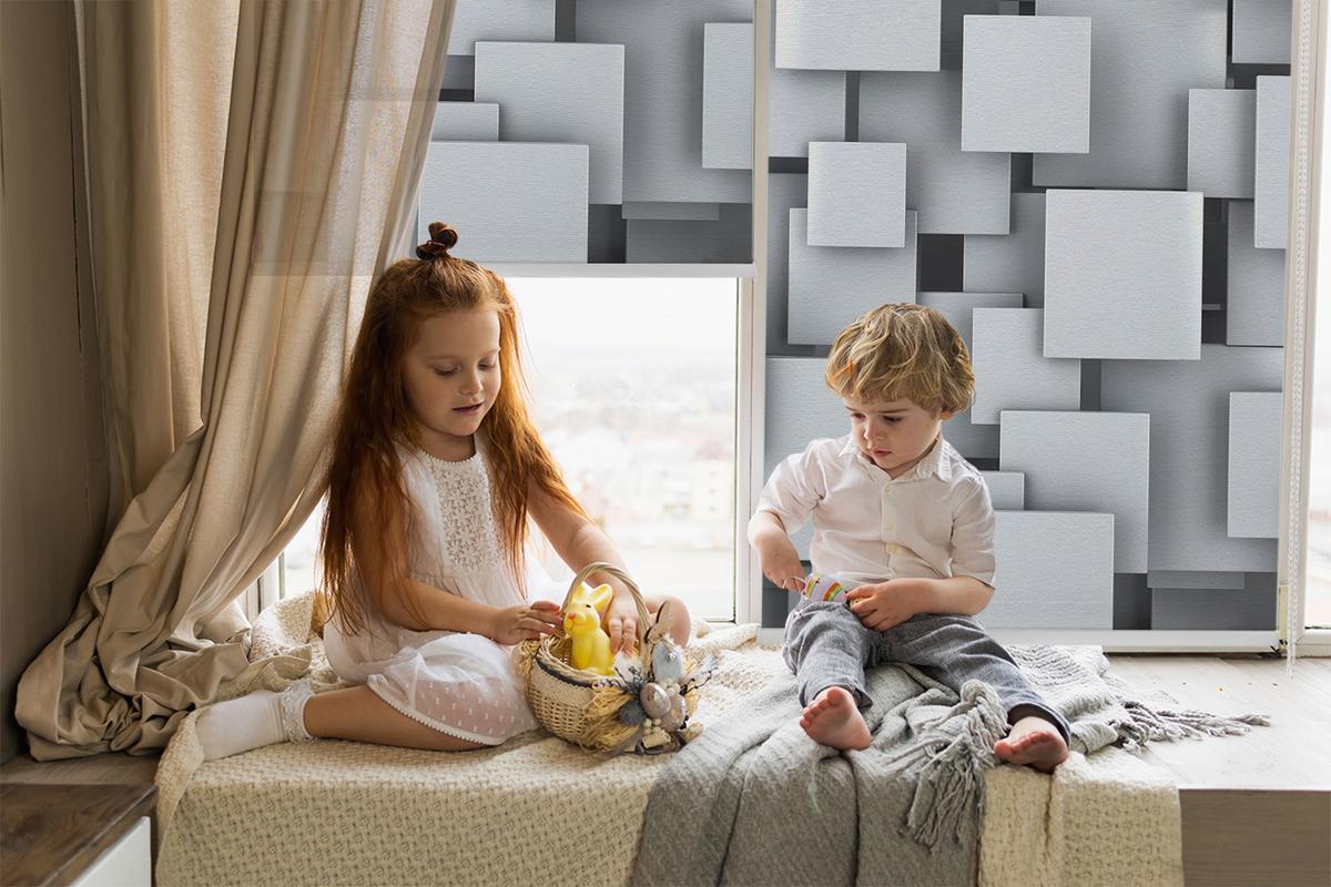 INNENROLLO - Fensterrollo - Rollo - 140x140 cm - Graue 3D-Quadrate - Grau, Kunststoff (140/140/0.5cm) - TULUP