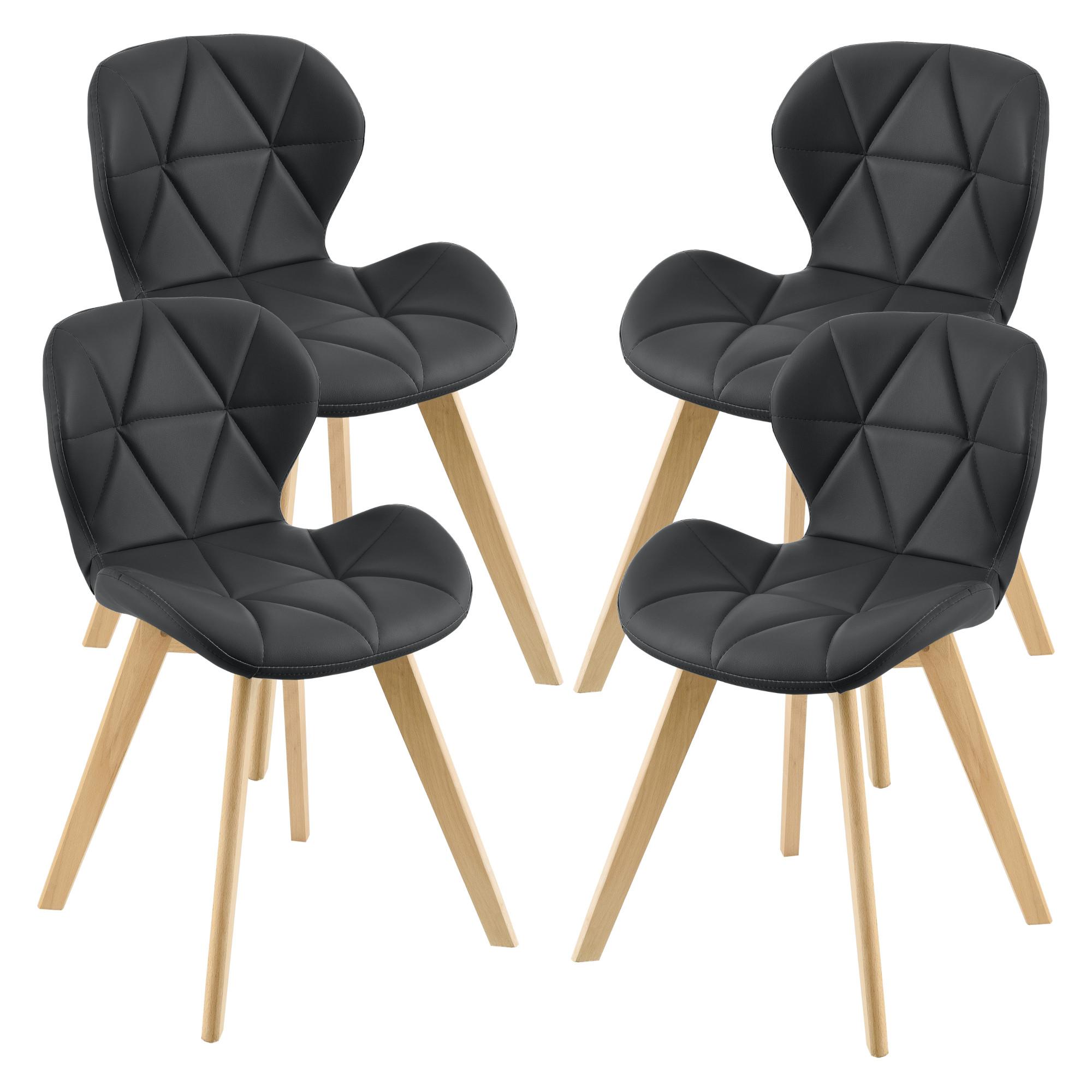 ESSZIMMERSTUHL-SET 4 TLG. Älmhult - Schwarz, Leder (47/78/52cm) - [en.casa]