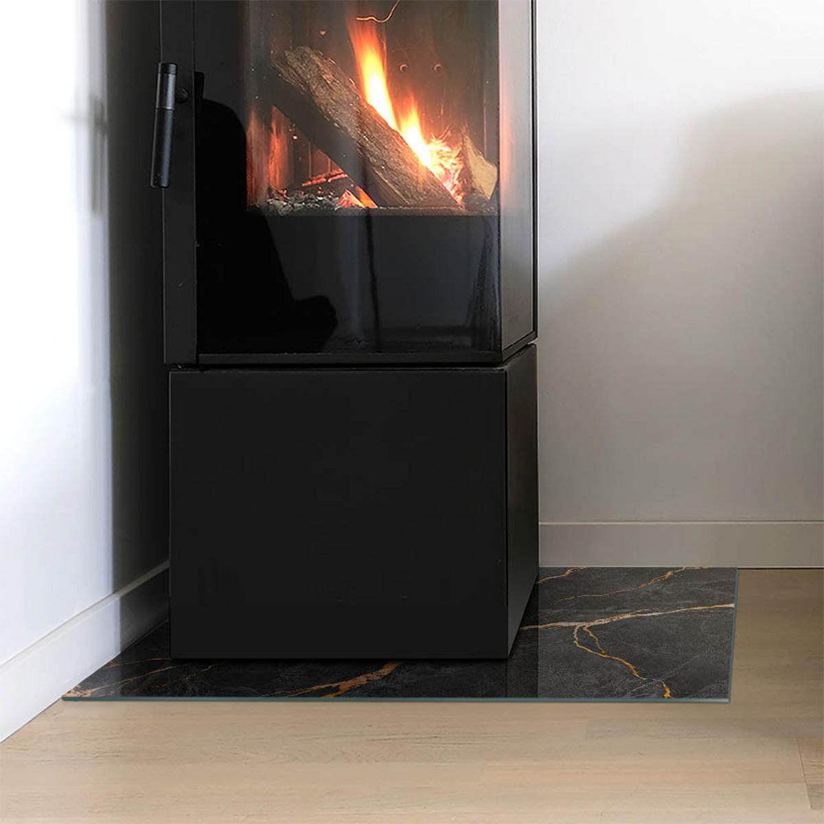 GLASPLATTE für Kamin 60x40 cm - Schwarz, Glas (60/40/0.4cm) - TULUP