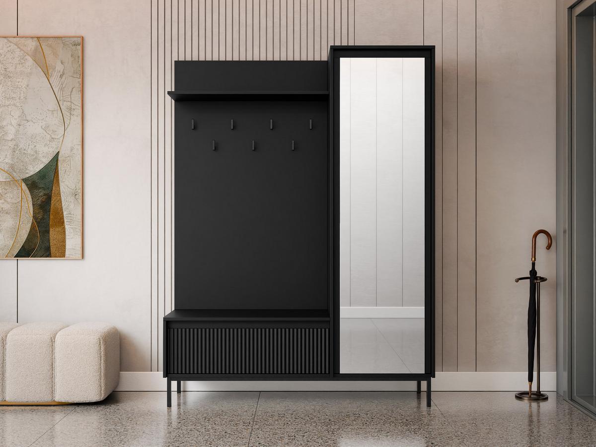 GARDEROBE-SET Ozmi 1D1K - Schwarz, Holzwerkstoff/Metall (135/180/40cm) - MIRJAN24