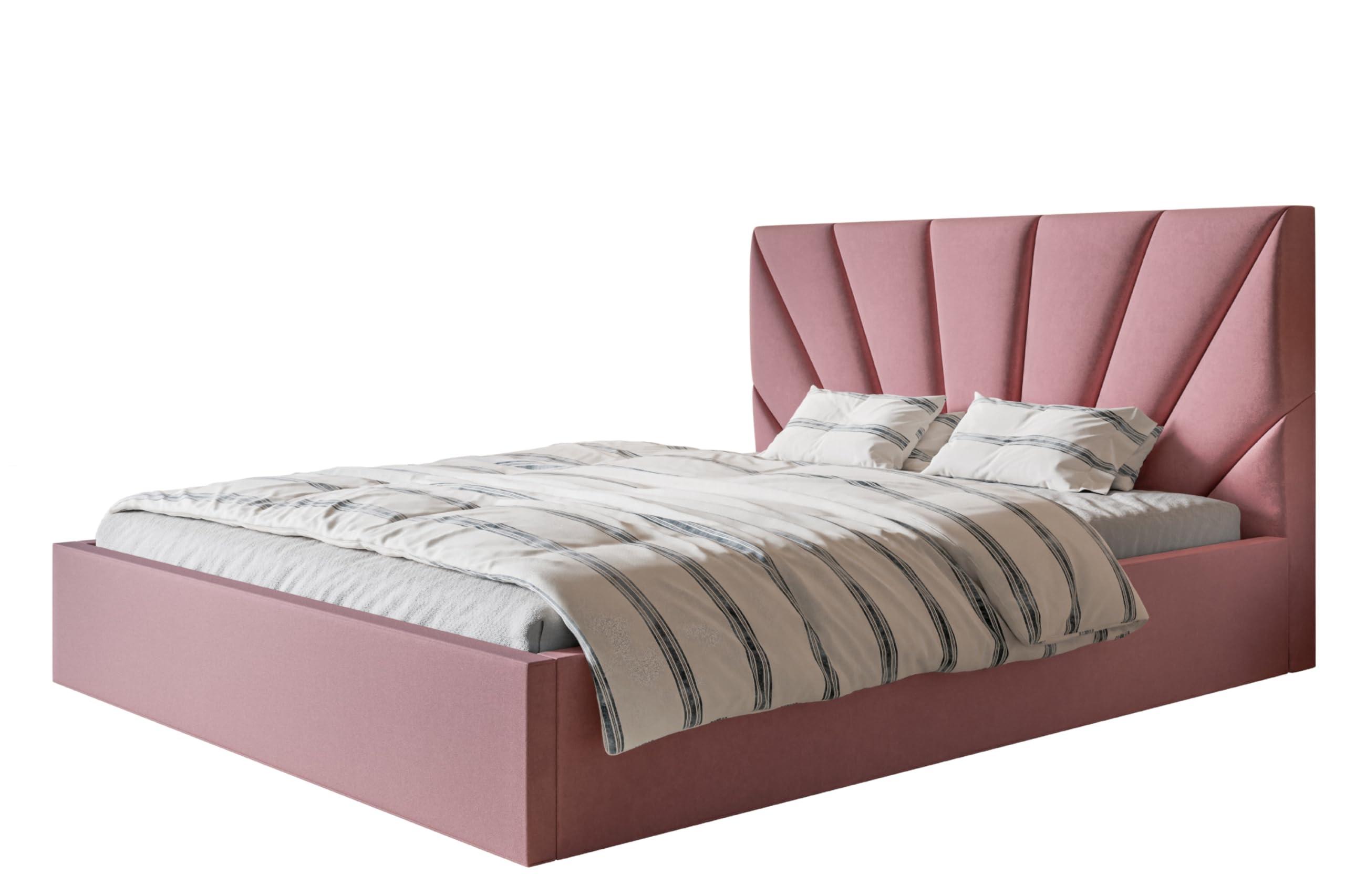 BETT 140x200 - Polsterbett mit Bettkasten und Metallrahmen - Modern Betten - Weicher Jasminstoff - Kollektion Denver, Rosa - Pink, Holz/Textil (140/200cm) - Alpi-Möbel