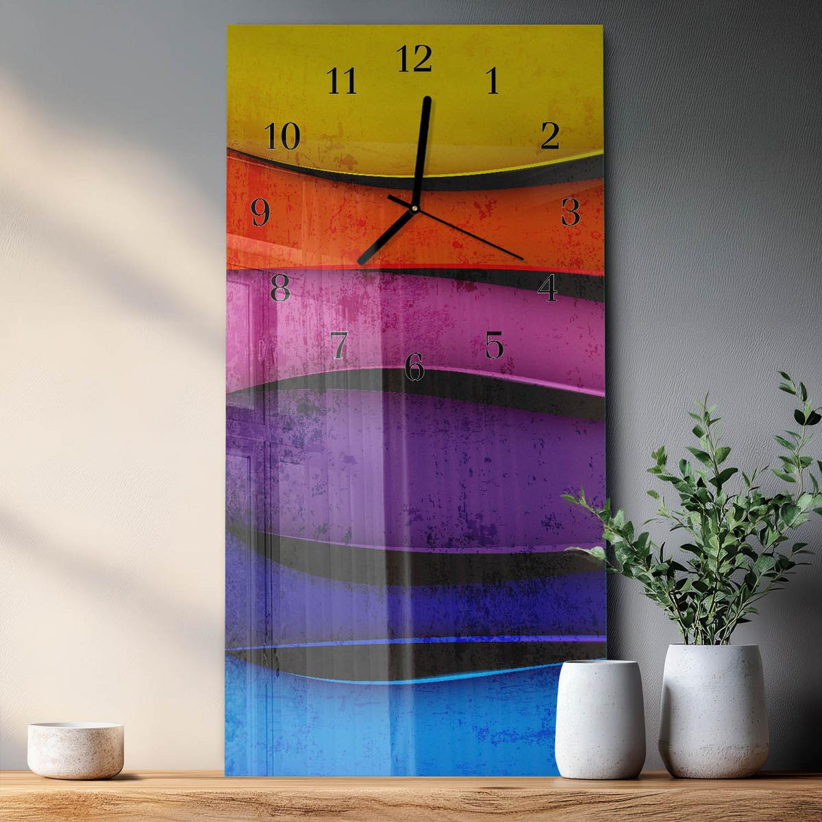WANDUHR aus Glas 30x60 cm - Bunte Streifen - Multicolor, Glas (30/60/0.4cm) - TULUP