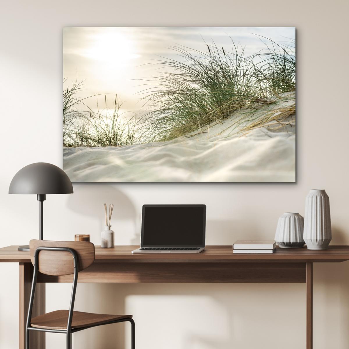 METALLBILD Dünen mit Strandhafer in der Sonne des Nationalparks Schleswig-Holsteinisches Wattenmeer Wanddeko 90x60 cm - Creme, Metall (90/60cm) - MuchoWow
