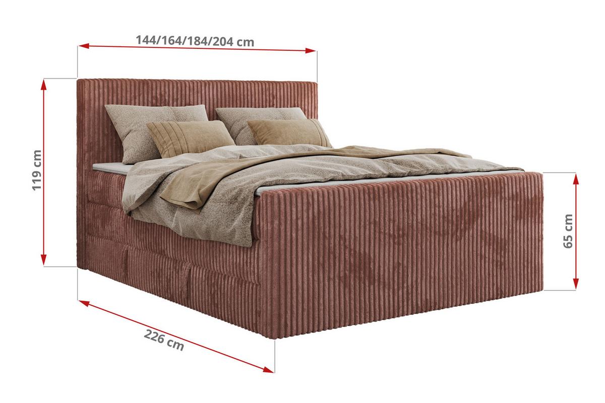 BOXSPRINGBETT TILIANO KING DUO 180/200 - Rosa Cord - H3 - Rosa, Textil (180/200cm) - MKS