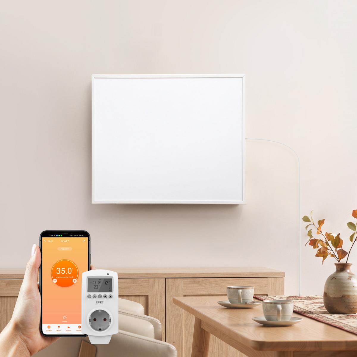 WANDKONVEKTOR Elektrisch 300 W mit Thermostat und App Steuerung 50,5/59,5 cm - Weiß, Kunststoff/Metall (50.5/59.5/2cm) - EMKE