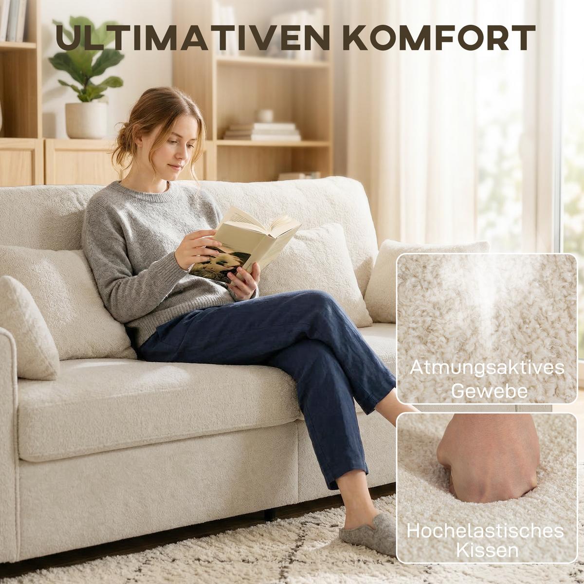 SOFA 3-Sitzer aus Polyester Beige - Beige/Schwarz, Holzwerkstoff/Kunststoff (85/90/211.5cm) - HOMCOM