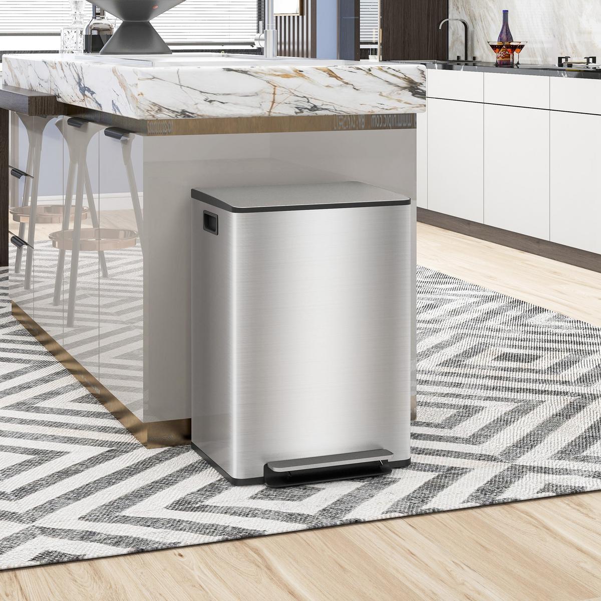 MÜLLEIMER Edelstahl Kunststoff Silber - Silberfarben, Metall (37.5/66.8/47.7cm) - HOMCOM