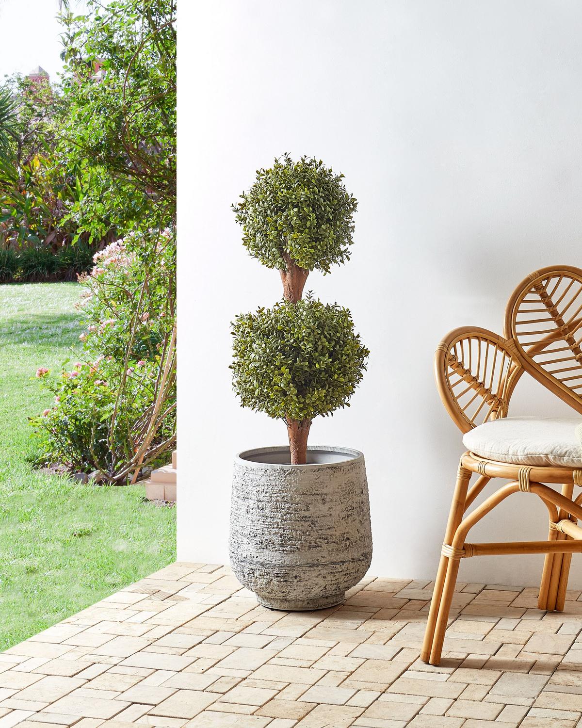 KUNSTPFLANZE im Blumentopf 92 cm Grün/Dunkler Holzfarbton Buxus Ball Tree - Dunkelbraun/Grün, Kunststoff (92cm) - Beliani
