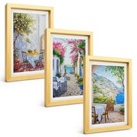 BILDER SET 3er Set - 20x30 cm Goldrahmen - Charmante Straßen, Pflanzen, Meer - Goldfarben, Kunststoff (20/30cm) - TULUP