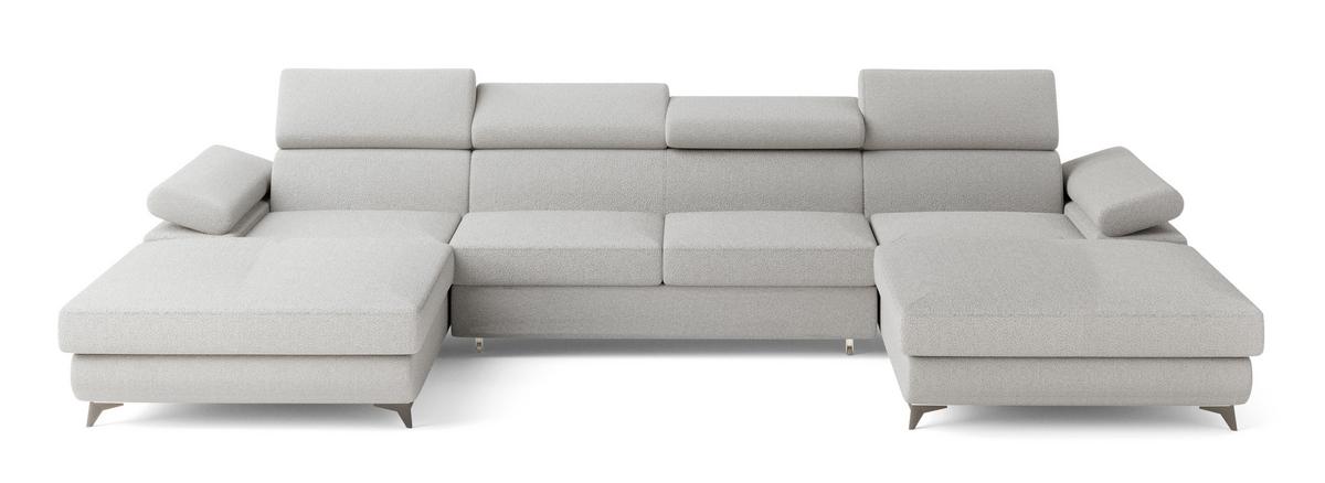 WOHNLANDSCHAFT DETTI Hellgrau Boucle-Stoff mit Schlaffunktion - Hellgrau, Holz (339/89/190cm) - MASSENO