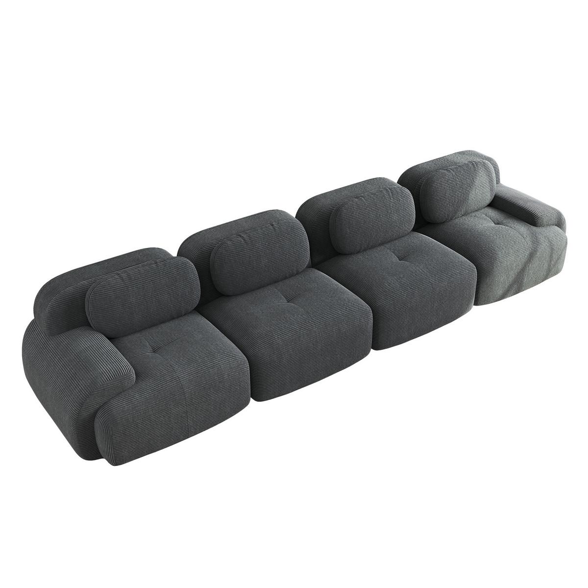 4-SITZER SOFA Modulares Boneless Cord Sofa Rahmenlos - Grau, Textil (388/75/103cm) - Urban Meuble