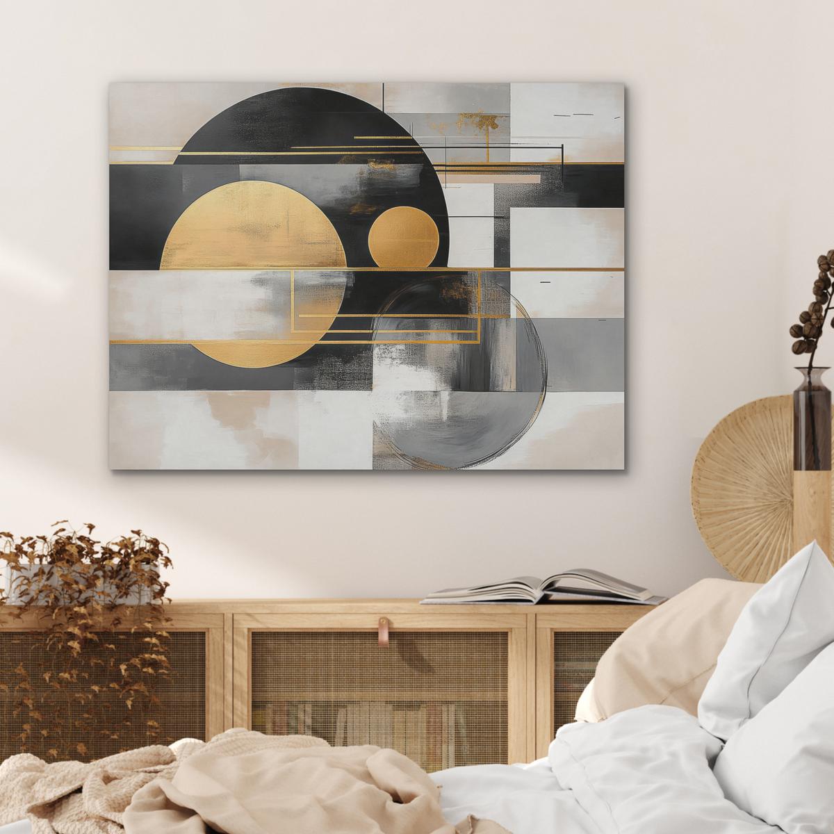 AKUSTIKBILD Abstrakt - Gold - Silber - Formen - Ästhetisch - Modern Gemälde 80x60 cm - Goldfarben, Kunststoff (80/60/0.9cm) - MuchoWow