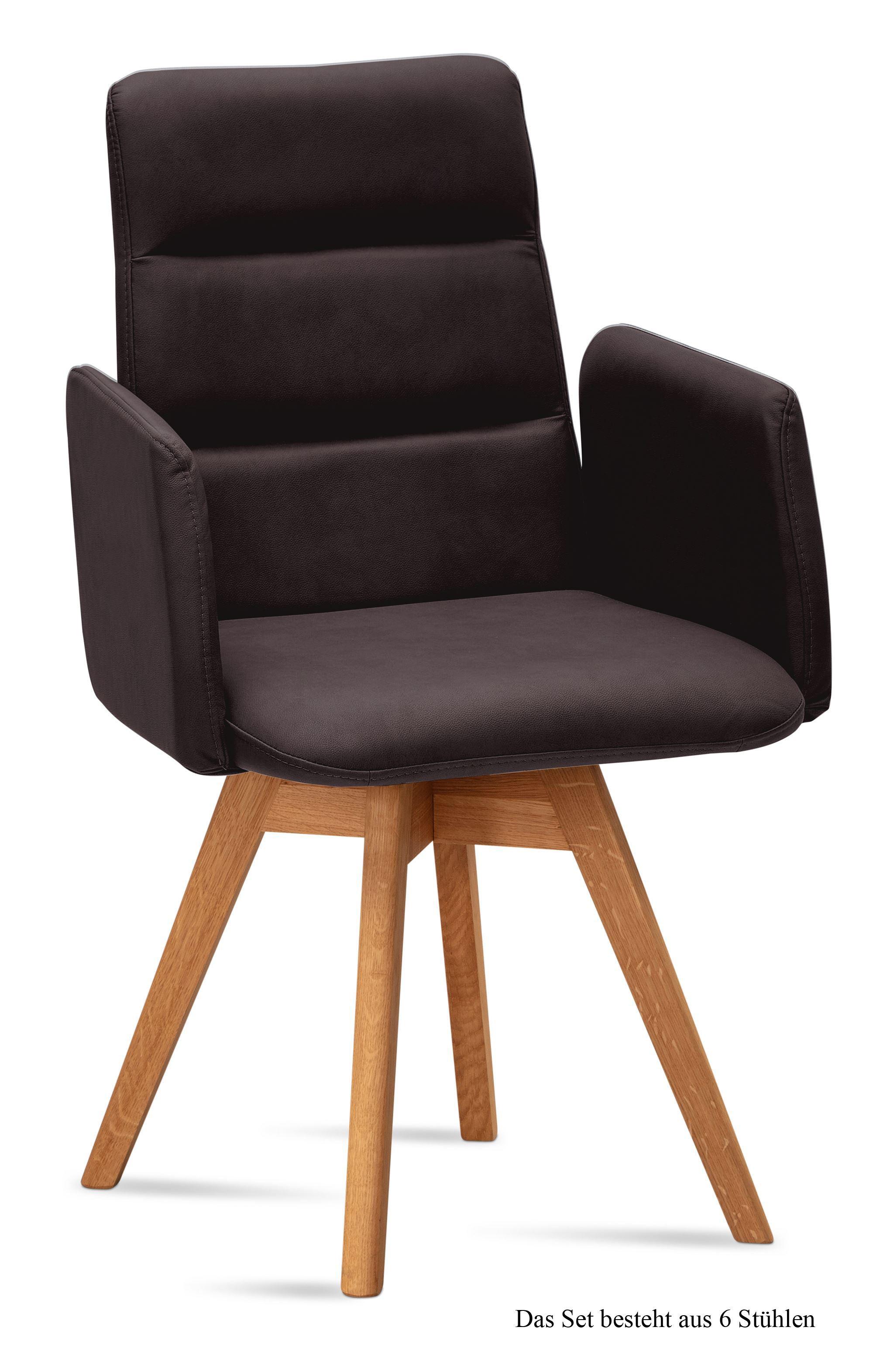 ARMLEHNSTUHL drehbar (6er-Set) Dorit 52x92x60 Eiche geölt/Espresso - Eichefarben/Dunkelbraun, Kunststoff (60/92/52cm) - 58aufmkessel