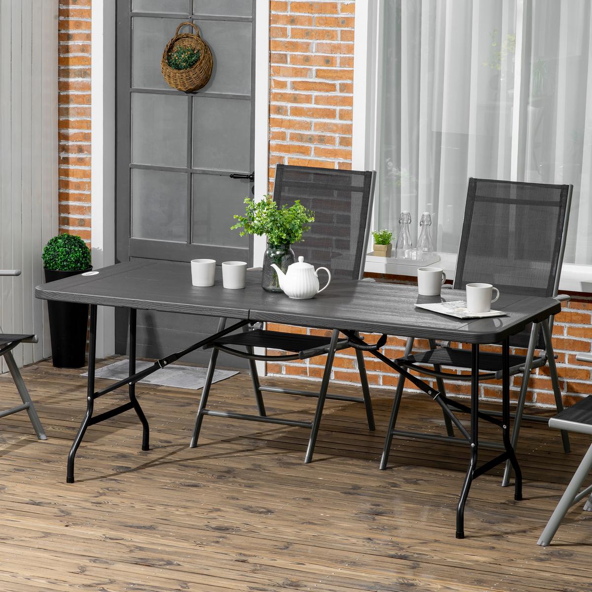 GARTENTISCH, Dunkelgrau, Stahl, HDPE - Dunkelgrau, Metall (180/75.5/73cm) - Outsunny