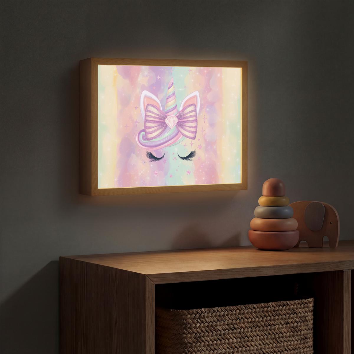 WANDLEUCHTE MIT AKKU Einhorn - Glitzer - Regenbogen - Pastell 40x30 cm - Hellrosa, Holzwerkstoff (40/30/8cm) - OnlyWow