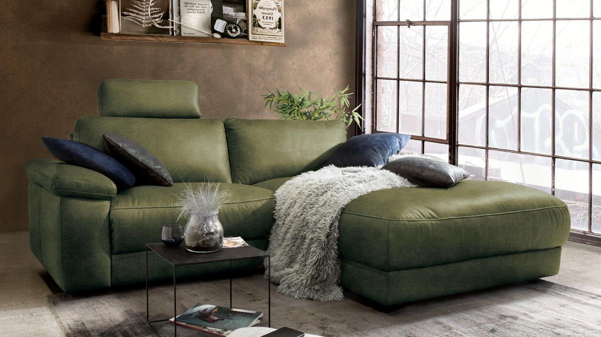 ECKSOFA MOTORISCHER RELAXFUNKTION LOLA Dunkelgrün Webstoff Relaxfunktion - Dunkelgrün/Schwarz, Textil (233/178cm) - KAWOLA
