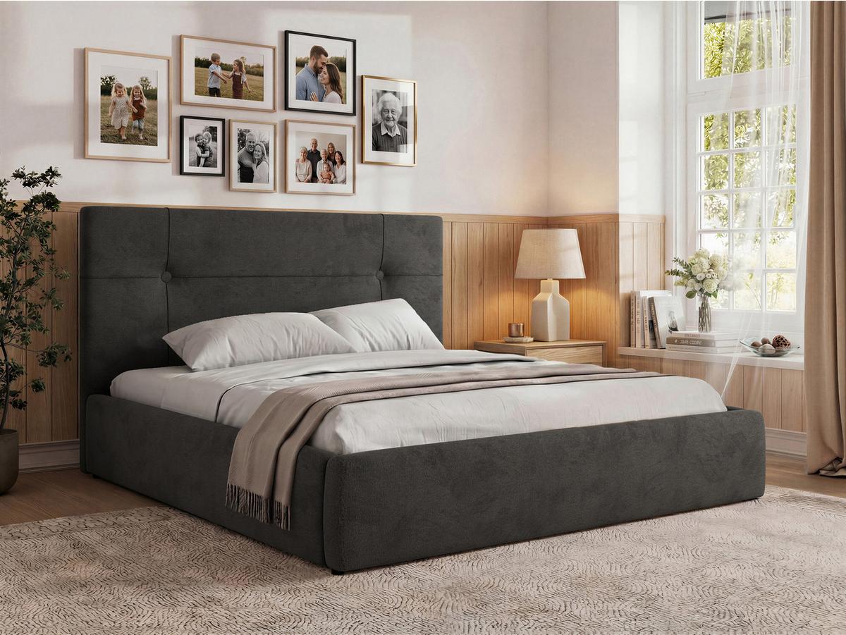 POLSTERBETT CALERIO CLASSIC 200/200 - Dunkelgrau Velvet - Matratze Pocket - Dunkelgrau/Schwarz, Kunststoff/Textil (200/200cm) - MKS