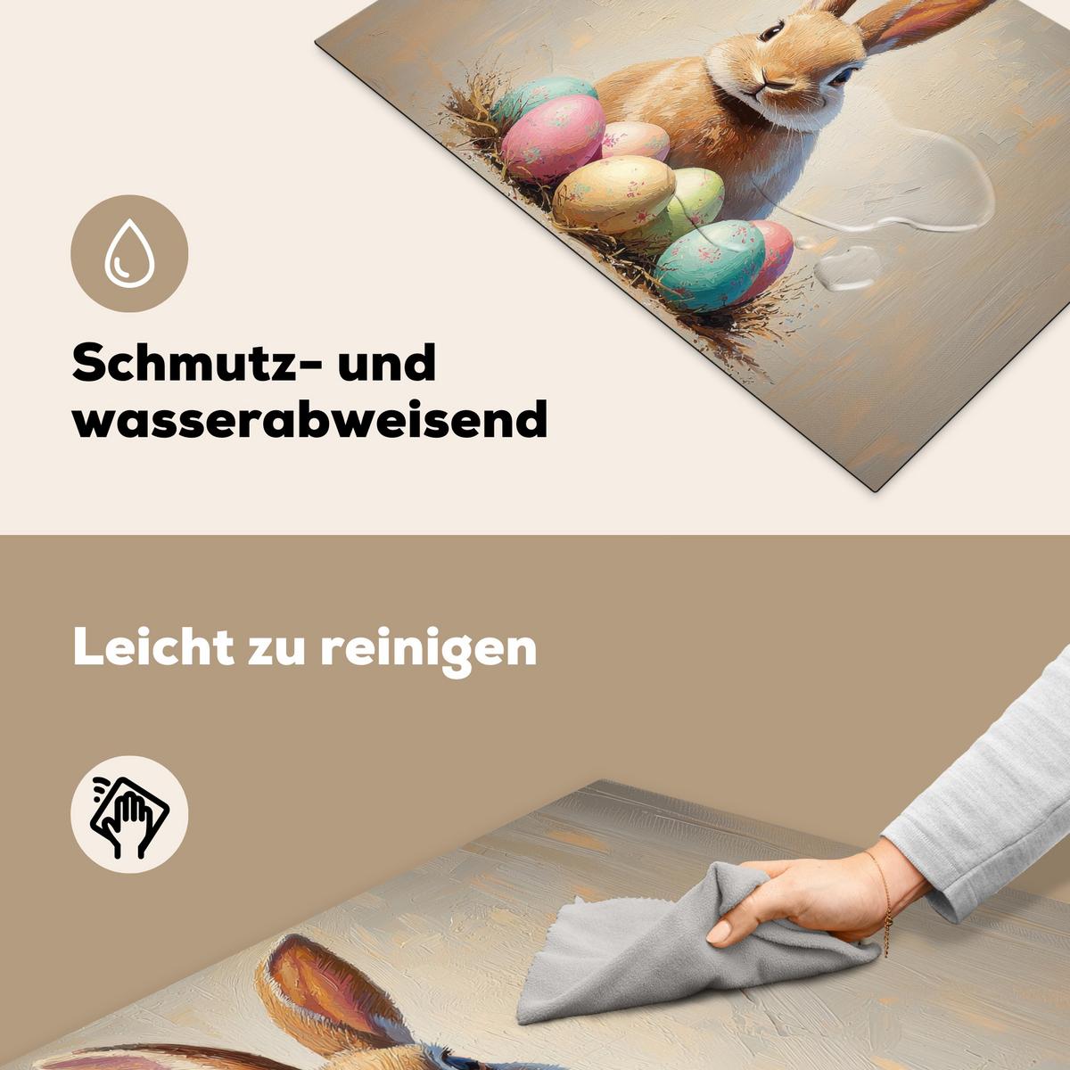 HERDABDECKPLATTE Osterhase - Pastell - Eier Ceranfeldabdeckung 76x51.5 cm - Beige, Kunststoff (76/51.5/0.2cm) - MuchoWow