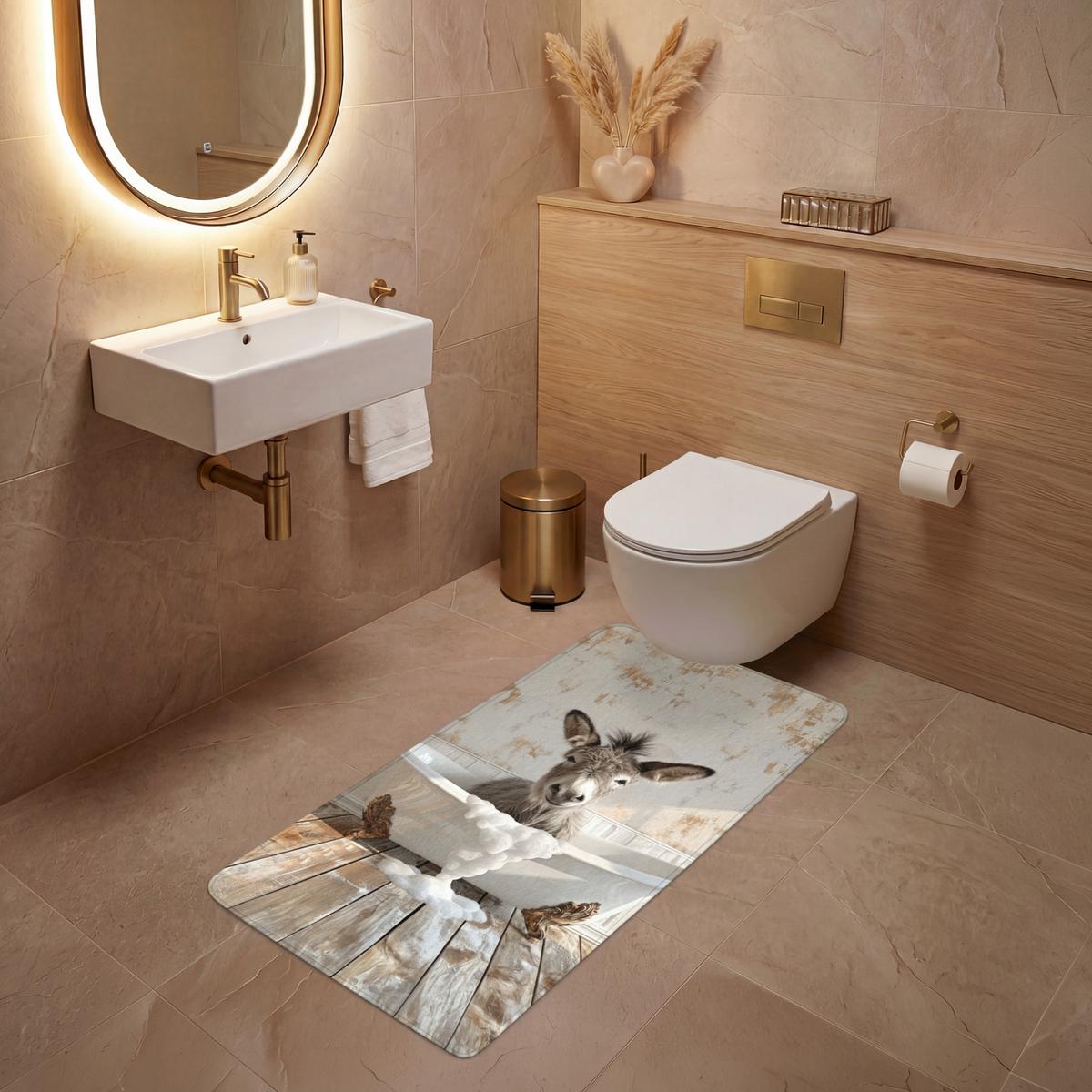 WC-VORLEGER Esel - Tiere - Badewanne - Schaumstoff Toilettenvorleger 60x120 cm - Creme, Textil (60/1cm) - OnlyWow