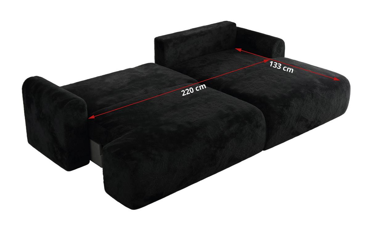 ECKSCHLAFSOFA TONO L Schwarz Plüsch - links - Schwarz, Kunststoff/Textil (260/150cm) - MKS