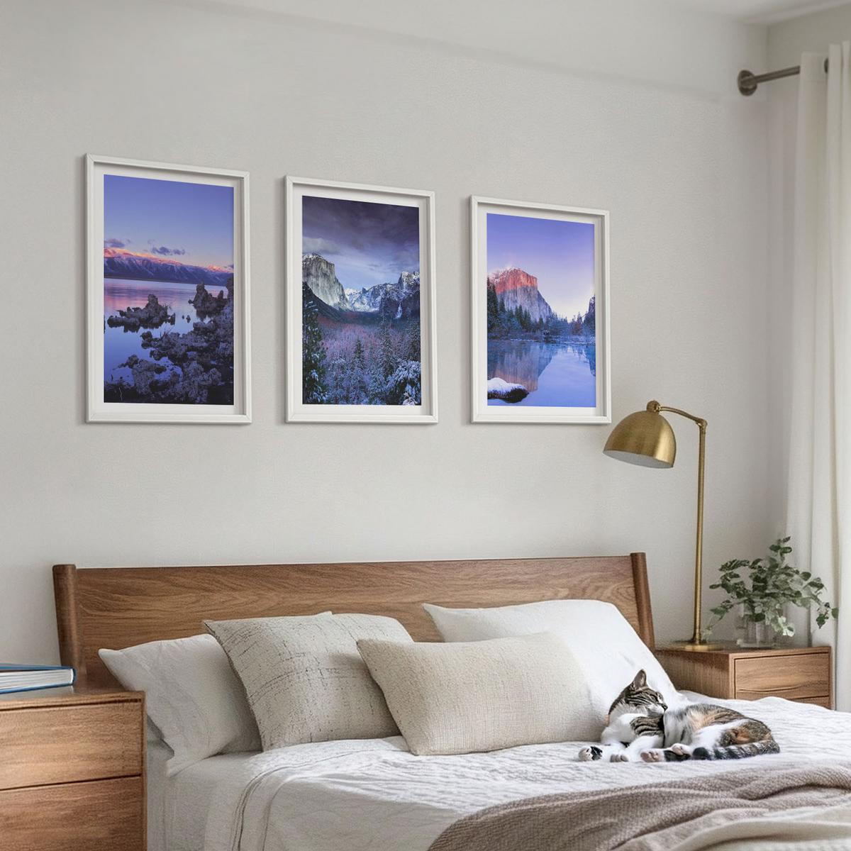 BILDER SET 3er Set - 40x60 cm Weißer Rahmen - Berglandschaften, Sonnenuntergang, Wasser - Weiß, Kunststoff (40/60cm) - TULUP