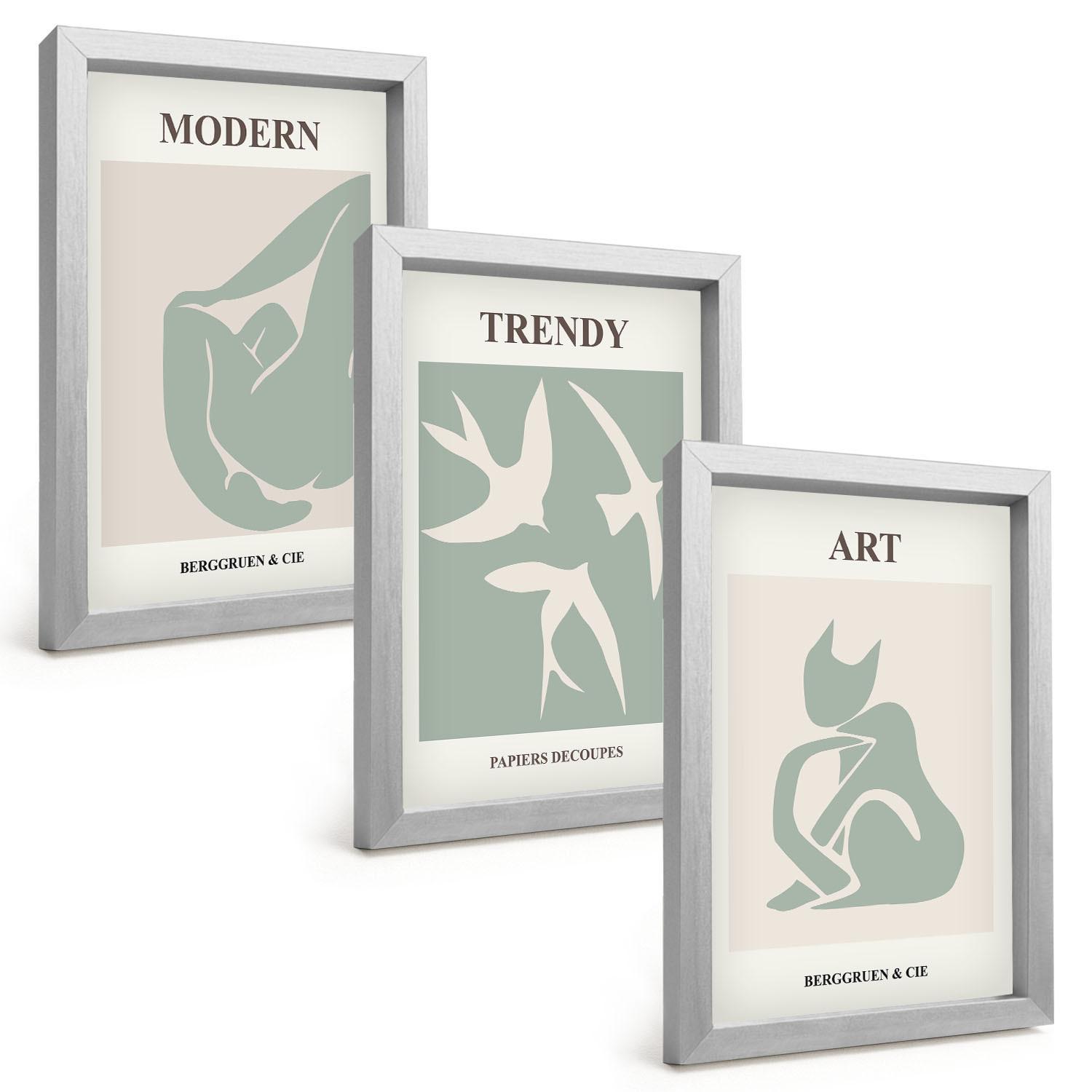 BILDER SET 3er Set - 20x30 cm Silberner Rahmen - Matisse abstrakte Figuren - Silberfarben, Kunststoff (20/30cm) - TULUP
