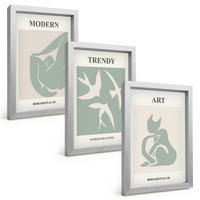 BILDER SET 3er Set - 20x30 cm Silberner Rahmen - Matisse abstrakte Figuren - Silberfarben, Kunststoff (20/30cm) - TULUP