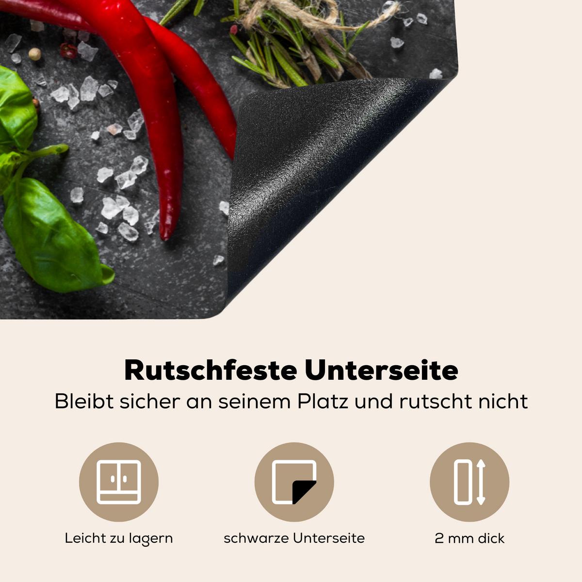 HERDABDECKPLATTE Pfeffer - Kräuter - Gewürze - Beton Induktionsmatte 81x52 cm - Rot, Kunststoff (81/52/0.2cm) - MuchoWow