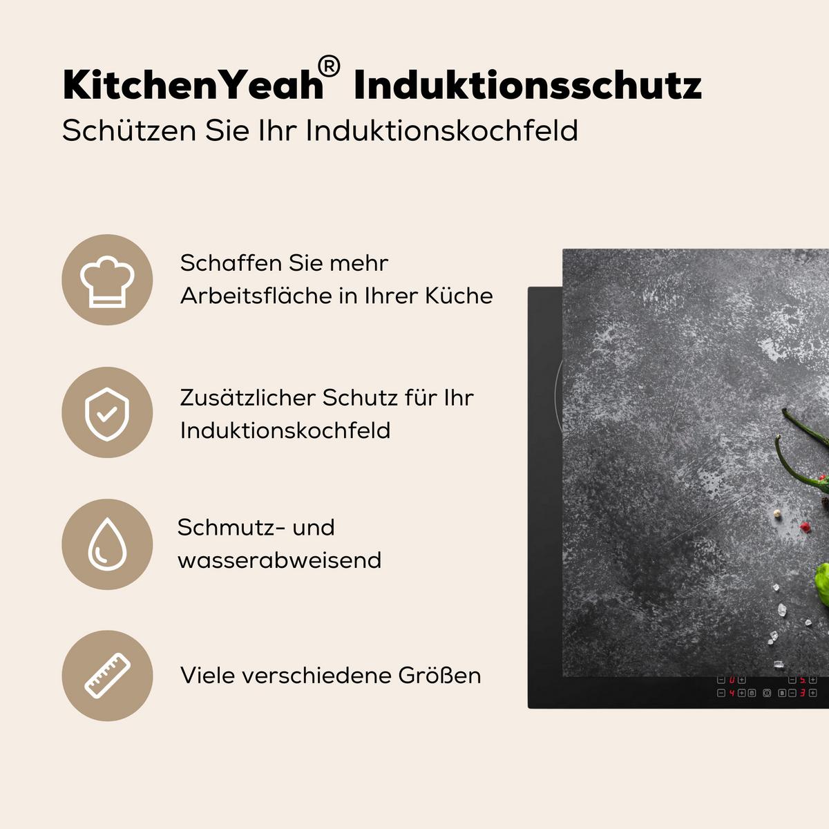 HERDABDECKPLATTE Pfeffer - Kräuter - Gewürze - Beton Induktionsmatte 77x59 cm - Rot, Kunststoff (77/59/0.2cm) - MuchoWow