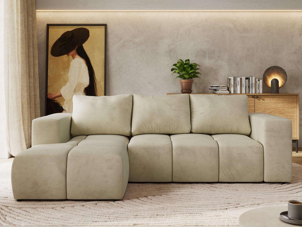 ECKSOFA MONIVA Beige Velvet - Links - Beige/Schwarz, Kunststoff/Textil (164/266cm) - MKS