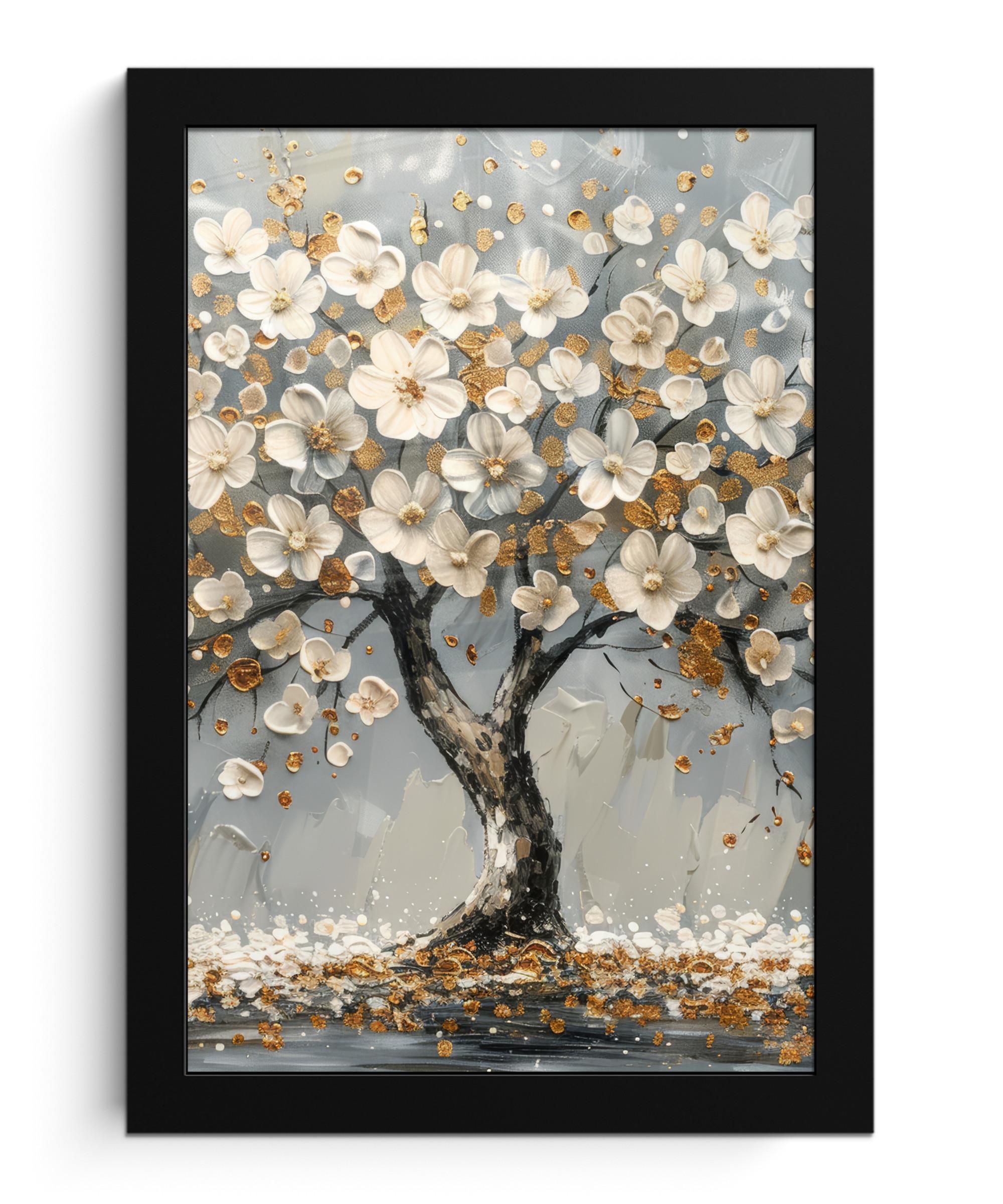 POSTER MIT RAHMEN Baum - Blumen - Weiß - Natur - Kunst Poster 20x30 cm - Weiß, Papier (20/30cm) - MuchoWow