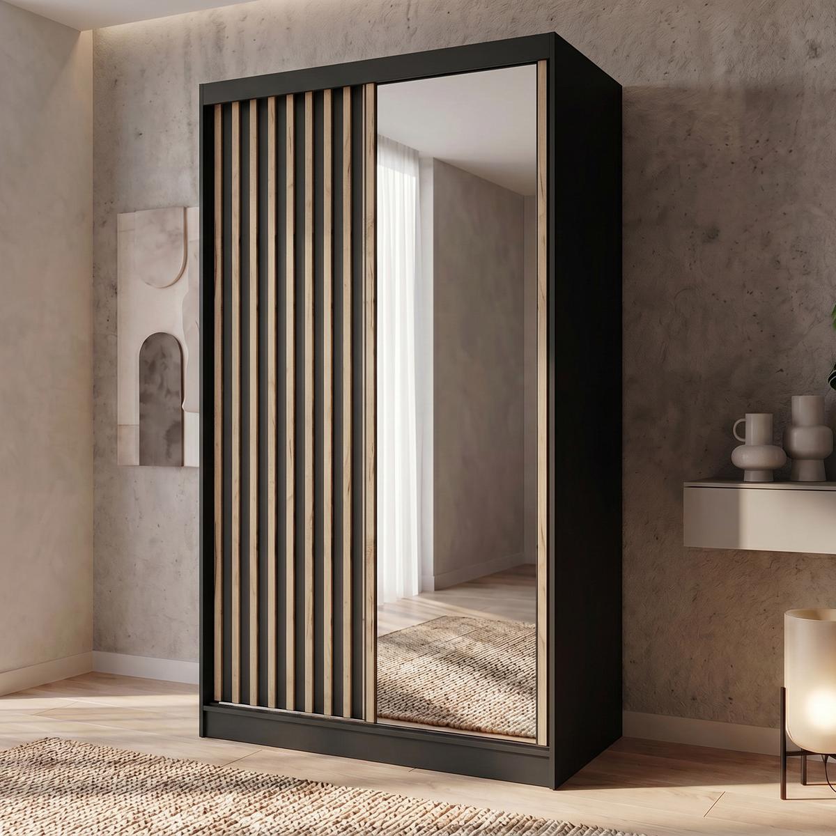 SCHWEBETÜRENSCHRANK Donatello mit 2 Türen und Schubkasteneinsatz, 120 cm, Schwarz+eiche Artisan - Schwarz/Eiche Artisan, Holzwerkstoff (120/205/60cm) - Beautysofa