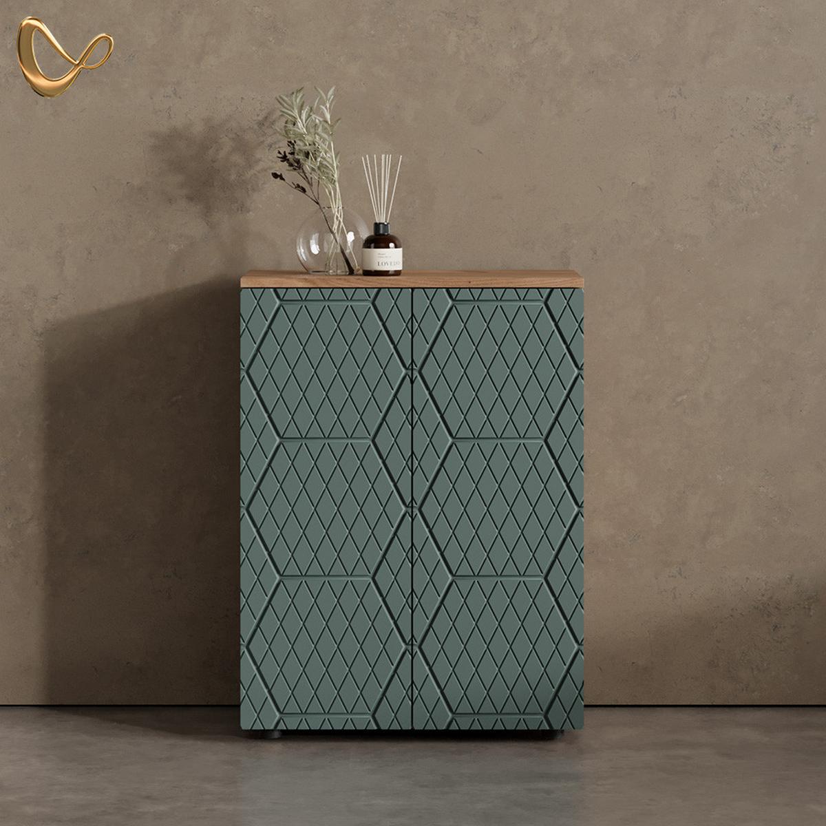 MIDISCHRANK Ronco Grün/Goldkraft Eiche 60 x 81 cm - Honigeiche/Grün, Holzwerkstoff (60/81/30cm) - Livinity®