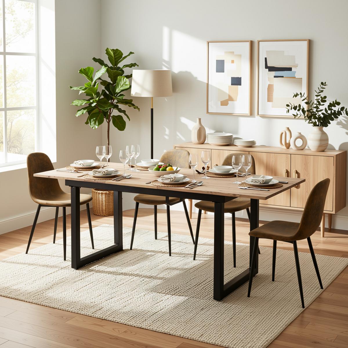 ESSTISCH Erweiterbarer Eicheoptik schwarz - Weiß, Holz/Metall (180/80/75cm) - Urban Meuble