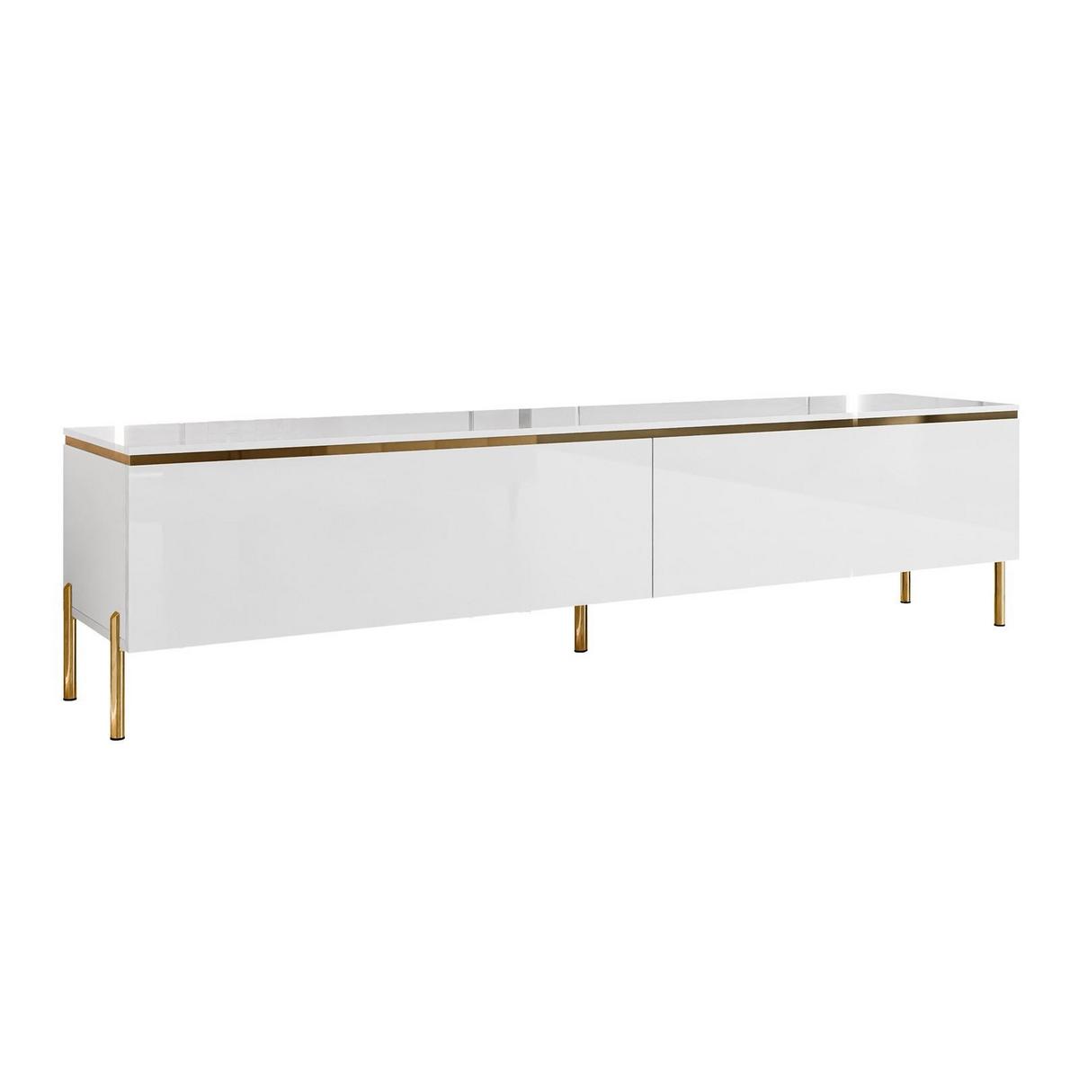 TV-LOWBOARD AURORA Weiß mit gerade Goldchrom Fuße - Weiß Hochglanz/Goldfarben, Holzwerkstoff/Metall (180/46/40cm) - Lookway